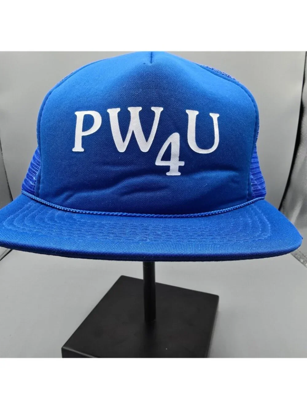 Vintage Distressed PW4U Blue Adjustable Snapback Mesh Crown Trucker Hat